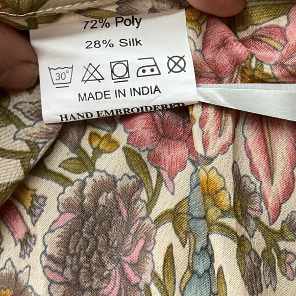 Dolma Medium Floral Pink Hand-Embroidered Tunic Top Lightweight Silk Bl Boho - Picture 6 of 14